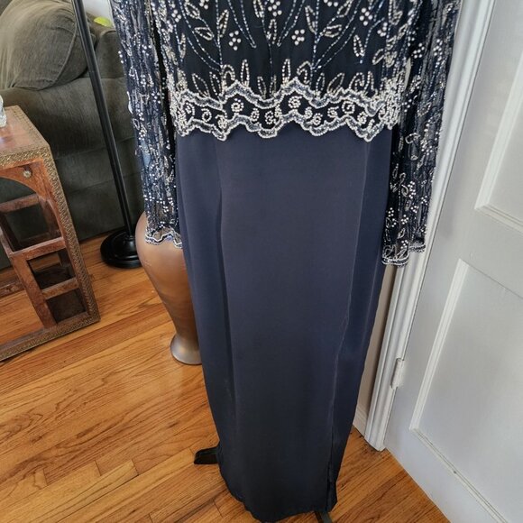 Stenay Vintage Navy Blue Evening Dress with Beaded, Shear Jacket Sz 12 - Picture 3 of 13